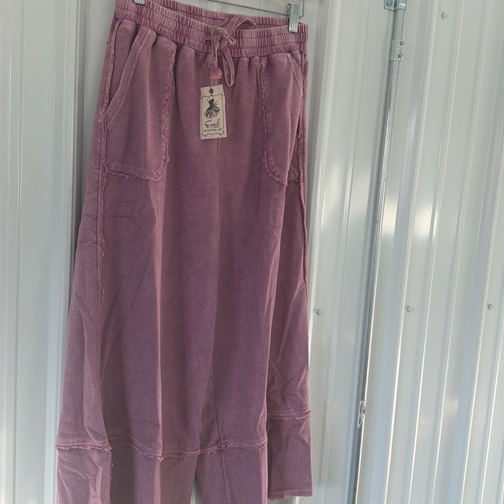 Easel Mineral Wash Pants Wild Berry New drawstring waist Palazzo - Picture 4 of 5